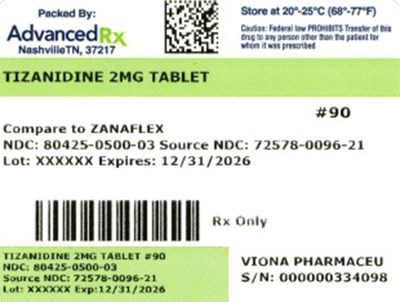 Tizanidine 2mg #90 (Tizanidine 2mg 80425 0500 03)